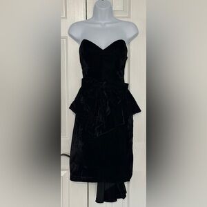 TAD Black Velvet Strapless Dress Small High Low Peplum Bow
